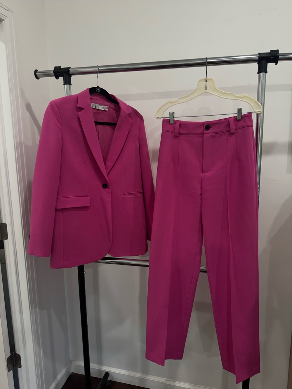 Zara Fuchsia Hot Pink Blazer & Trousers Suit Set